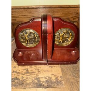 VTG Solid Cherry Wood & Brass Golf Sculpture Bookends Office Library Living room